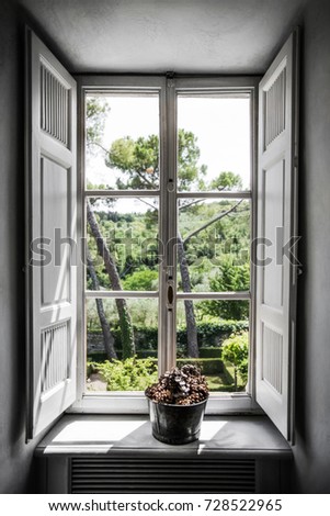 Beautiful view from the window. Italy, Villa Bordoni. Royalty-Free Stock Photo #728522965