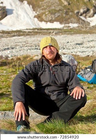 Portrait of fririder in Caucasus mountains in summer