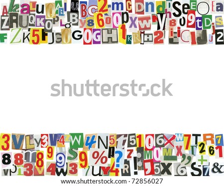 Frame, made of newspaper letters, numbers and punctuation marks, isolated on white