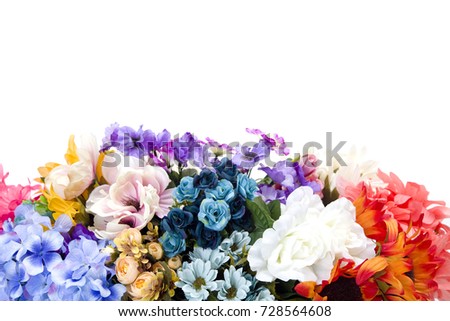 An Arrangement of Various Colorful Silk Flowers