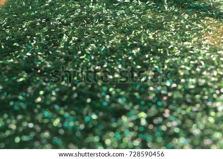 Green glitter study (focused, unfocused, light and filters)