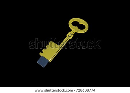 Microchip Security Lock Gold isolated on black background.