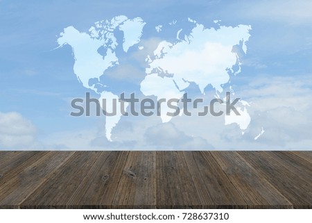 Nature cloudscape with blue sky and white cloud with Wood terrace, Map