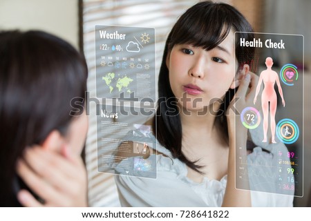 Smart mirror concept. Various information displayed on mirror screen.