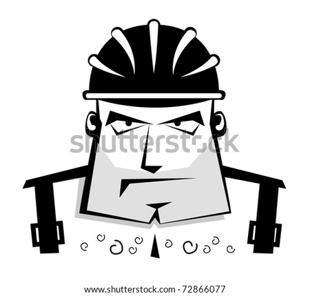 Vector illustration of worker in protective helmet