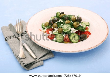 Greek salad with fresh vegetables. Concept of healthy diet.