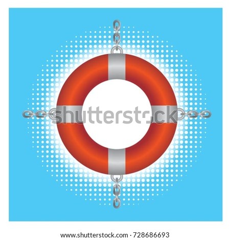 red color life buoy over blue color dot pattern-vector drawing