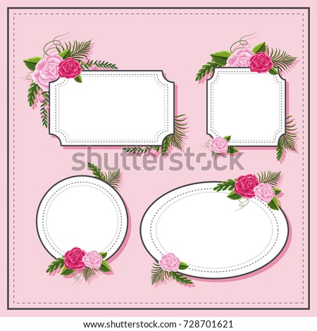 Different frame design with pink roses illustration