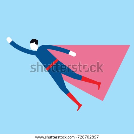 Super hero as a man wearing blue clothes and red cape. Superman Vector illustration.