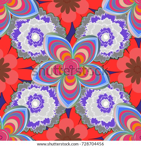 Abstract floral seamless pattern for wallpaper, website or textile printing. Vector endless illustration of gray, red and pink flowers.