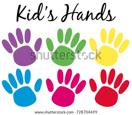 Kids handprints in six colors illustration
