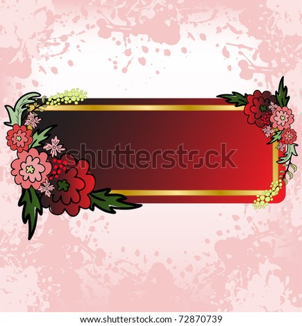 abstract background with red flowers and card