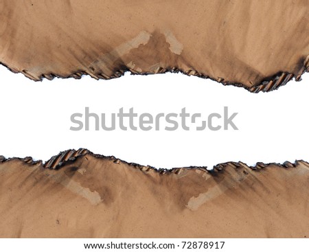 Burned cardboard paper frame. isolated over white background. high resolution