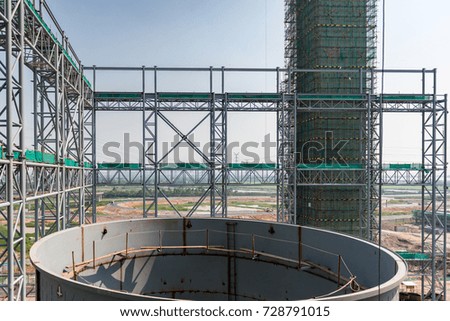 steel frame construction at the construction site