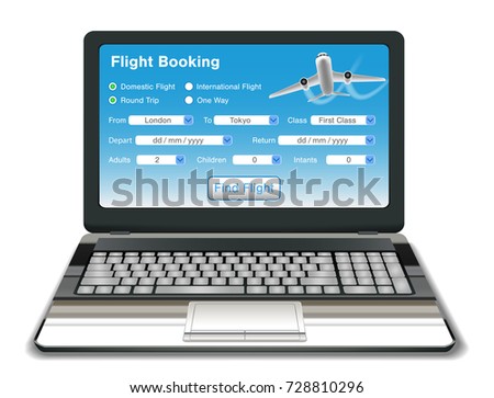 laptop with online flight booking interface 