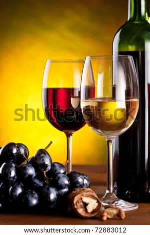 Still life with glass and bottle of wine.