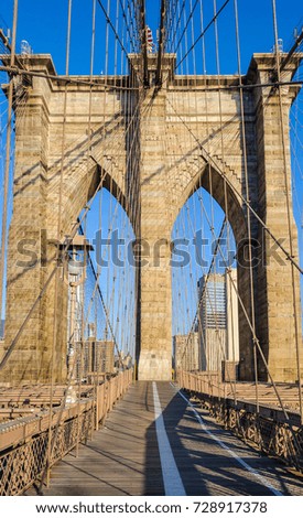 Nobody on the Brooklyn Bridge just after sunrise in New York, USA
