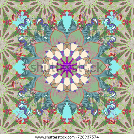 Cute Floral pattern in the small flower. Flowers on neutral, green and blue colors.