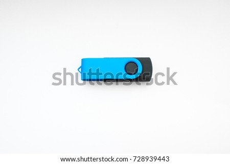 Blue USB memory stick isolated on white background