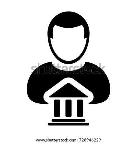 Bank Icon Vector With Person Profile Male Avatar Symbol for Banking and Finance in Glyph Pictogram 
illustration
