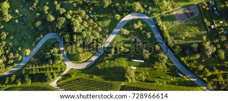aerial shot of some road serpentines in Schnait, valley Remstal in Germany 
