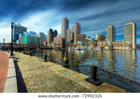 Boston Financial District in Massachusetts - USA. View of the Boston Harbor.