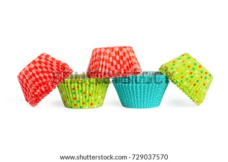 
Celebration time with sweet dessert and happiness, baking lifestyle.Paper baking case for cupcake and muffin, isolated white background.