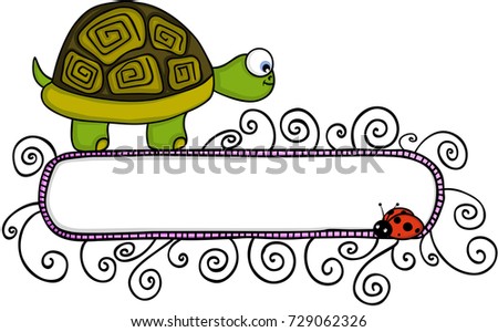 Cute turtle and ladybird with blank banner