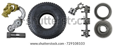 Number 2018 written with heavy machinery tractors or car parts, as a metaphor or concept for repair shop, workshop, diy, new beginning. Isolated on white background. happy new year Royalty-Free Stock Photo #729108103