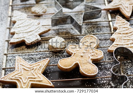 Decorated Gingerbread Cookies on a Cooling Wire Wrack on Christmas Morning