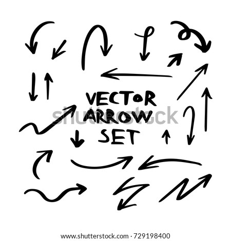 Illustration of Grunge Sketch Handmade Watercolor Doodle Vector Arrow Set Royalty-Free Stock Photo #729198400