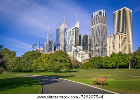 Sydney business towers facing the Royal Botanic Garden, Sydney, Australia