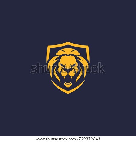 angry aggressive lion shield logo template vector icon illustration