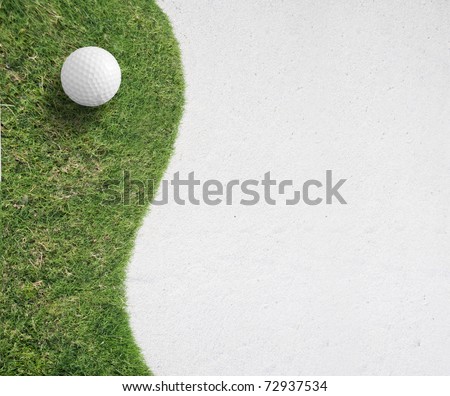 white Golf ball on green grass left side background, Golf sport is the Balance of Yin Yang. Paste the text into the space 
right-hand side. sporter concept