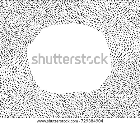 Dotted, dashed line pattern. Border frame. Optical illusion. Abstract background. Hand drawn sketch. Vector artwork.  Black and white, monochrome. Vintage, retro, grunge, decorative, stylized