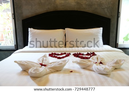 Rose on the bed at home minimalism style loft cement wall in background