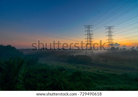 Electric tower views during sunrise at PTP Gelang Patah Johor Malaysia.