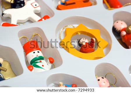 Christmas toys in box, holiday background