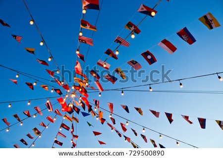 Different Flags of Southeast Asia countries, AEC, ASEAN Economic Community. That includes Vietnam, Thailand, Singapore, Malaysia, Philippines, Indonesia, Cambodia, Laos, Myanmar, and Brunei)  Royalty-Free Stock Photo #729500890