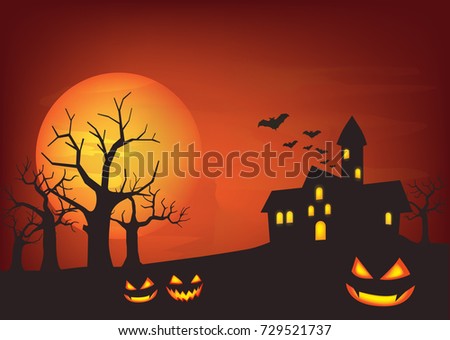 Halloween background with haunted house and full moon