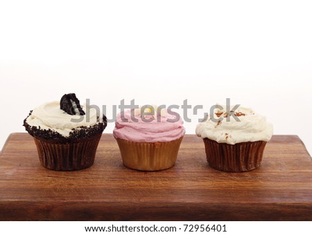 Three different cupcakes