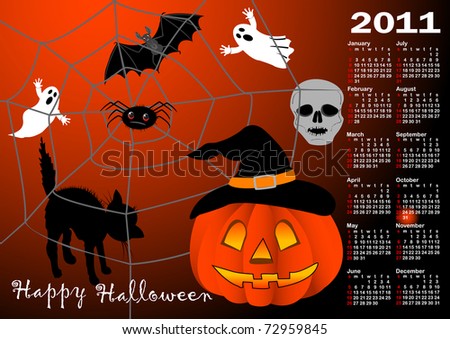 halloween background, calendar for 2011. american style. Similar image in vector format  in my portfolio.