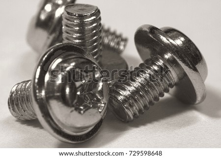 Macro shots metal screws close-up 