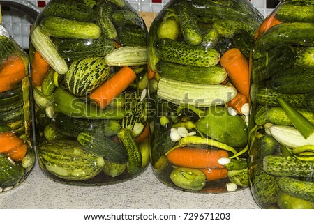 pickled pictures of freshly made pickles, gherkins, peppers, garlic, carrots and rocks,
wonderful looking pickle pictures in glass jar
