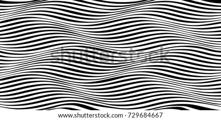 Distorted lines - movement illusion. Wave - distortion effect. Optical effect mobius wave stripe movement. Seamless pattern. Horizontal lines stripes pattern or background with wavy distortion effect Royalty-Free Stock Photo #729684667