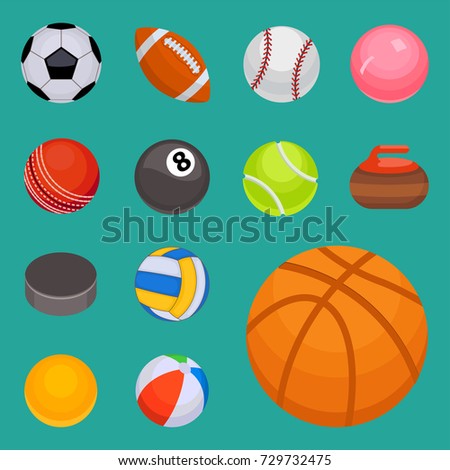 Set of balls isolated tournament win round basket soccer hobbies game equipment sphere vector illustration