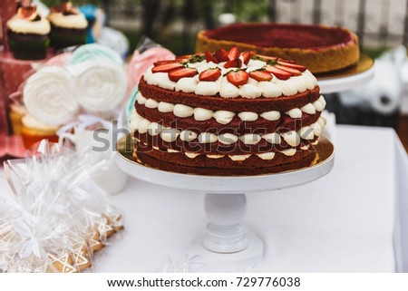 Beautiful delicious desserts, cakes, pastries. Sweet delight. Sale of sweet baked goods.