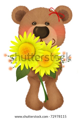 Cute bear with a bouquet