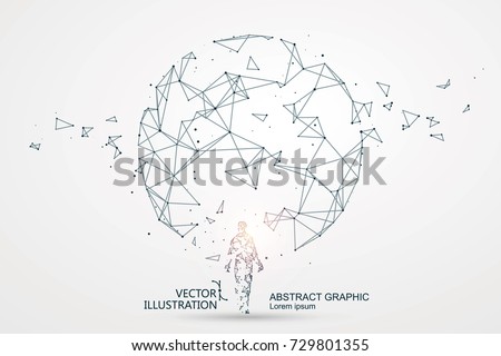 Lines connected to Science fiction scene, symbolizing the meaning of artificial intelligence. Royalty-Free Stock Photo #729801355