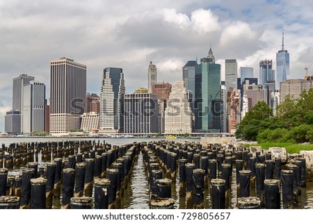 Lower Manhattan skyline view from Brooklyn, NYC, USA